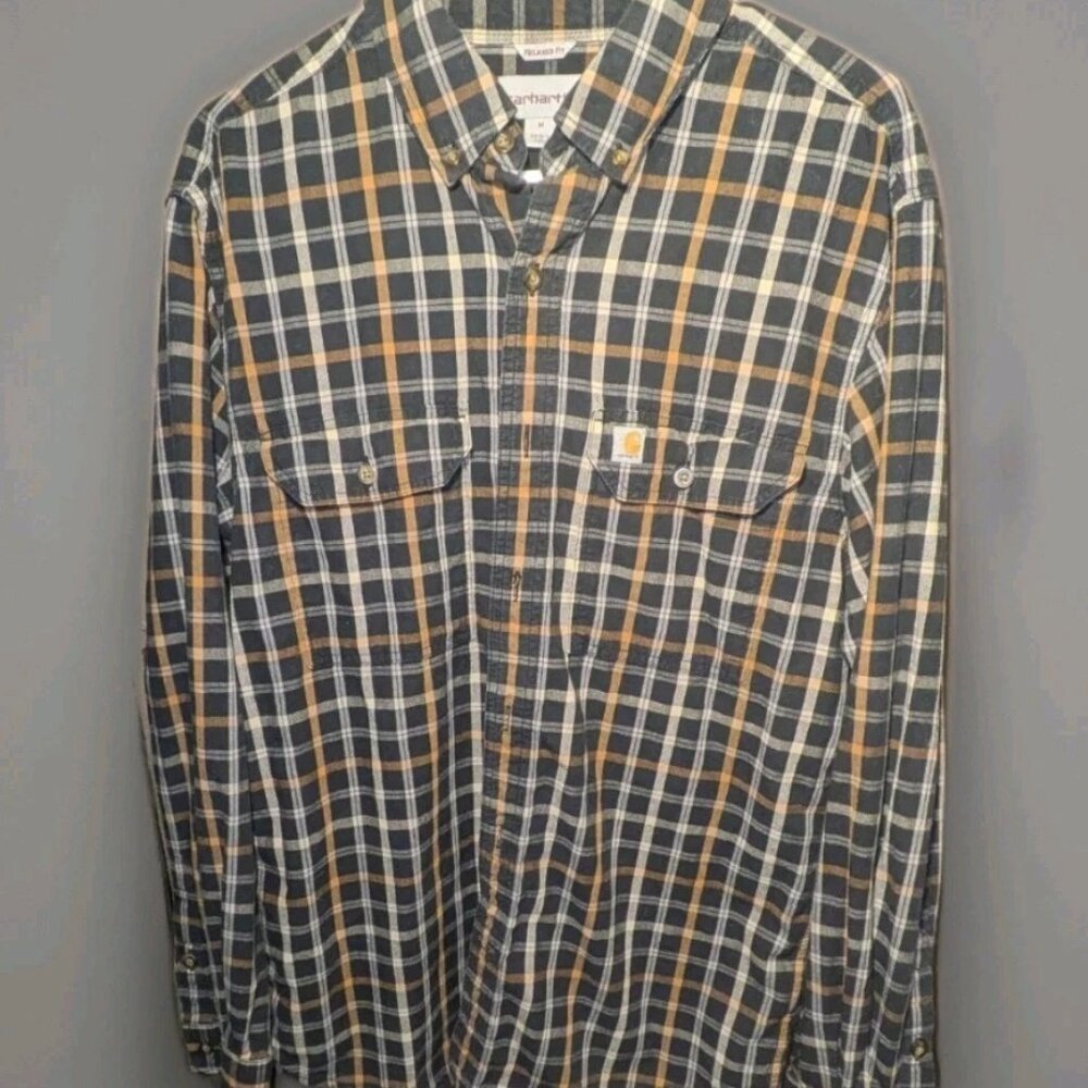 Carhartt Mens Shirt Sz M Plaid Long Sleeve Cotton Button-Down Relaxed Fit